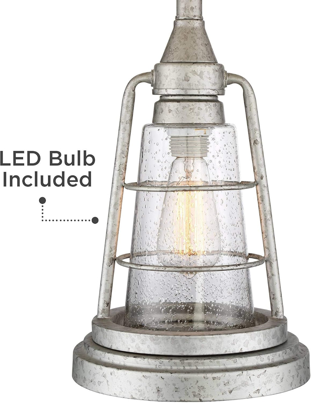 Franklin Iron Works Fisher Nautical Table Lamp with Nightlight Antique LED Edison Bulb 28.75' Tall Full Size Galvanized Finish Metal Cage Drum Shade Decor for Living Room Bedroom House Bedside