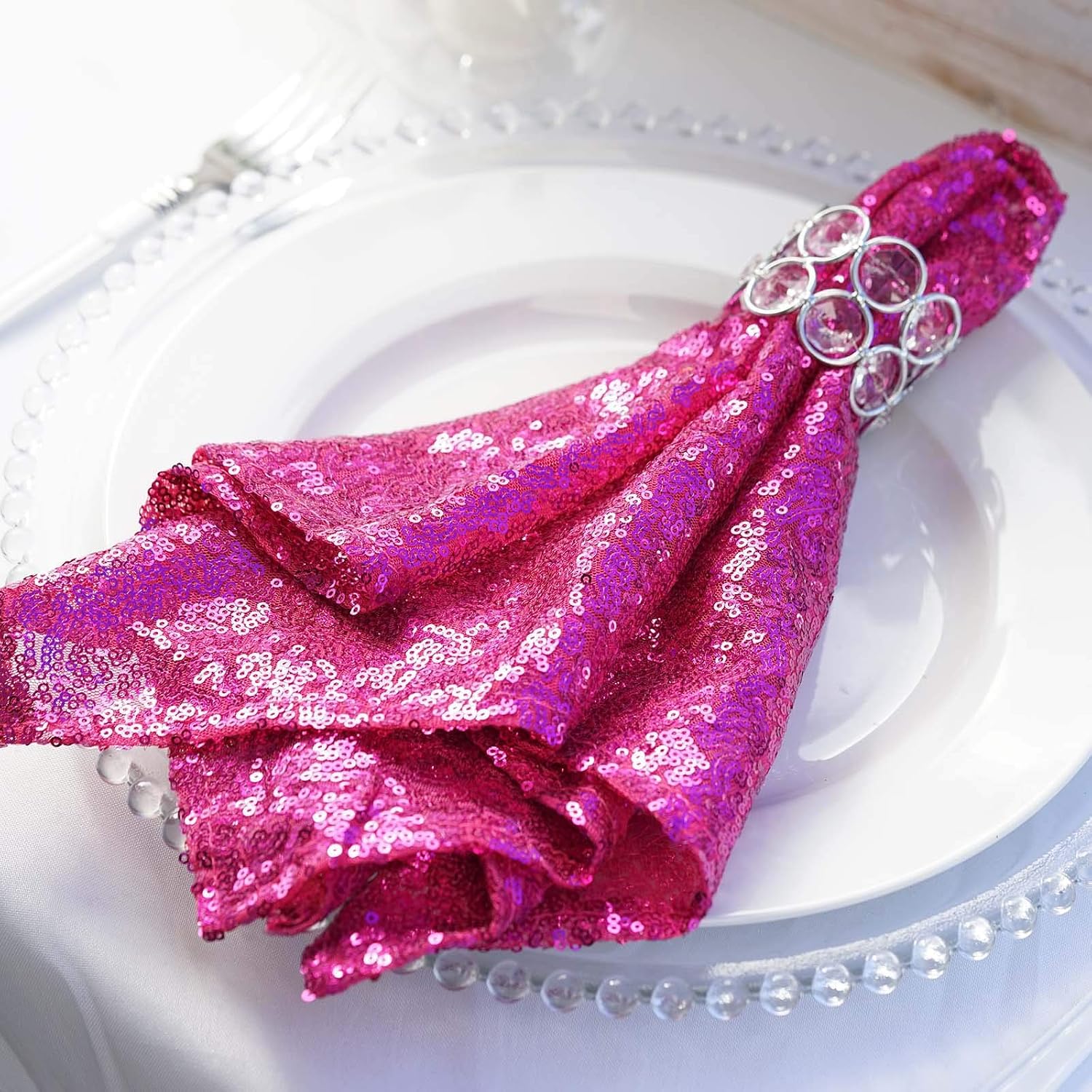 50 pcs 20-Inch Fuchsia Sequins Napkins - for Wedding Party Restaurant Holiday Dinner
