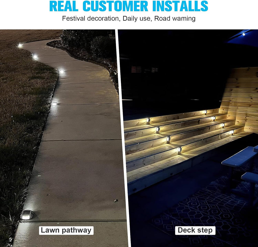 VOLISUN Solar Deck/Dock Lights, 16-Pack Led IP68 Waterproof Outdoor Warning Step Lights for Driveway Sidewalk Garden Pathway Yard (Blue, Auto On/Off