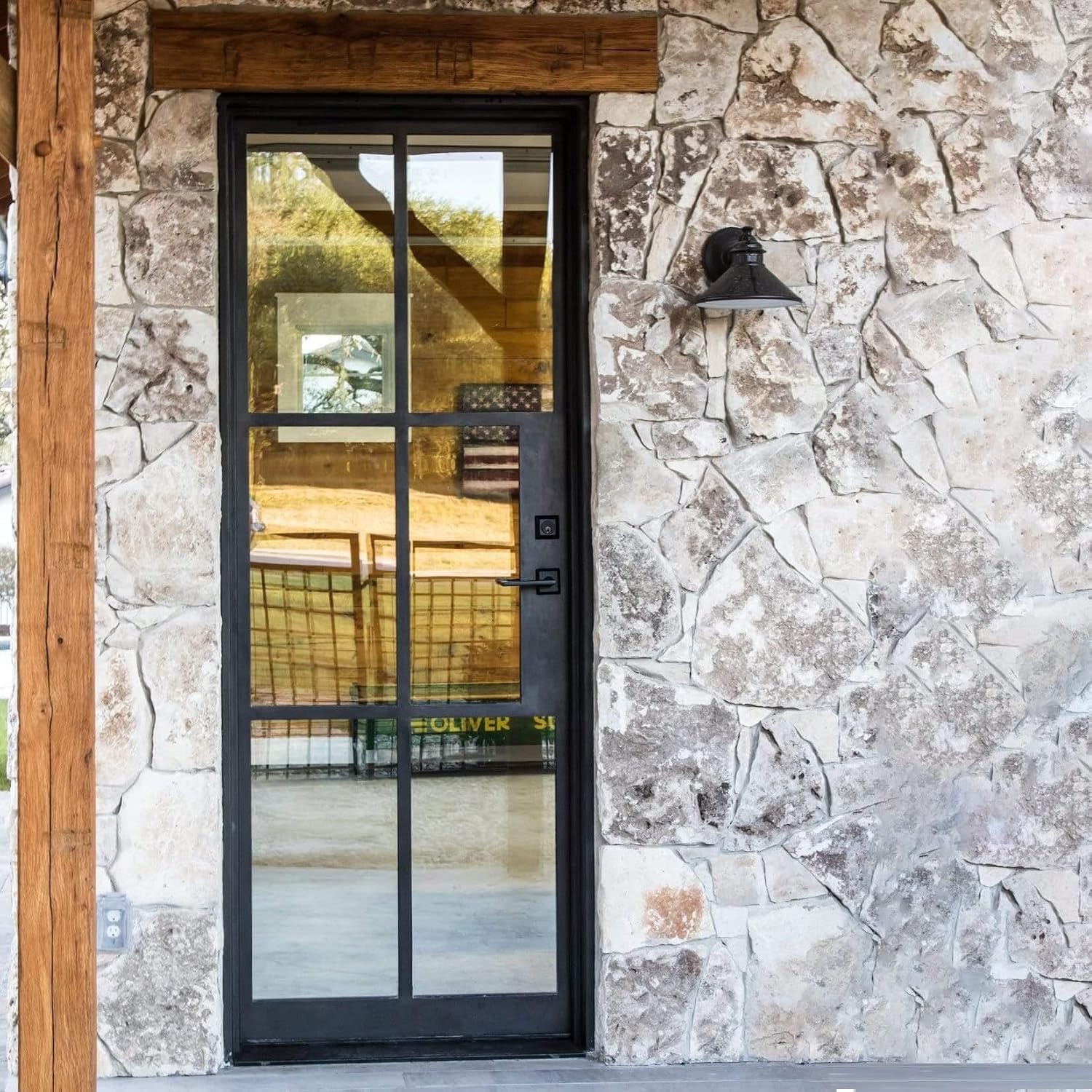 SINDA Steel French Wrought Iron Single Door, Exterior Entry Front Door, Prehung Door, Left Hand in Swing, Clear Glass, 36' W x 81' H