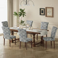 COLAMY Upholstered Parsons Dining Chairs Set of 6, Fabric Dining Room Kitchen Side Chair with Nailhead Trim and Wood Legs - Blue/White Flower