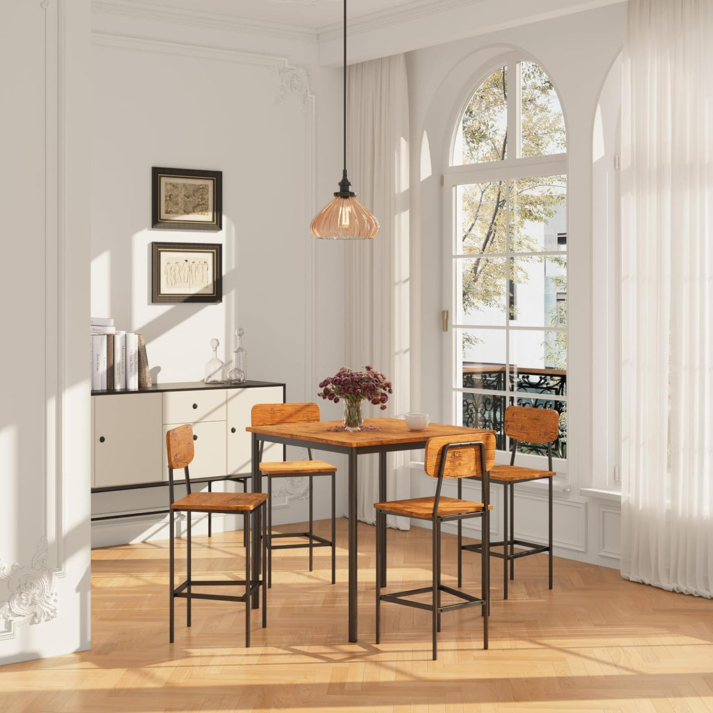 Kitchen Table and Chairs of 4, 5 Piece Dining Table Set, Sturdy Industrial Space Saving Dinette Set for Pub, Family Dinners, Apartment, Brown