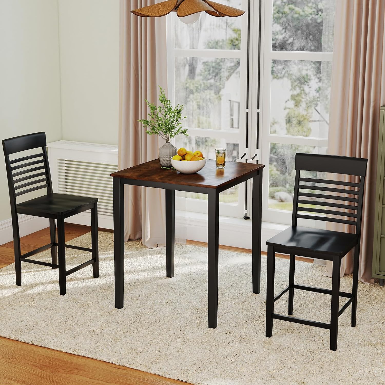 Giantex Square Dining Table for 2-4, 30'x30'x36' Kitchen Table with Solid Rubber Wood Frame, 220lbs Capacity, Space-Saving Dinner Tables for Small Space, Dining Room, Living Room, Pub (Brown + Black)