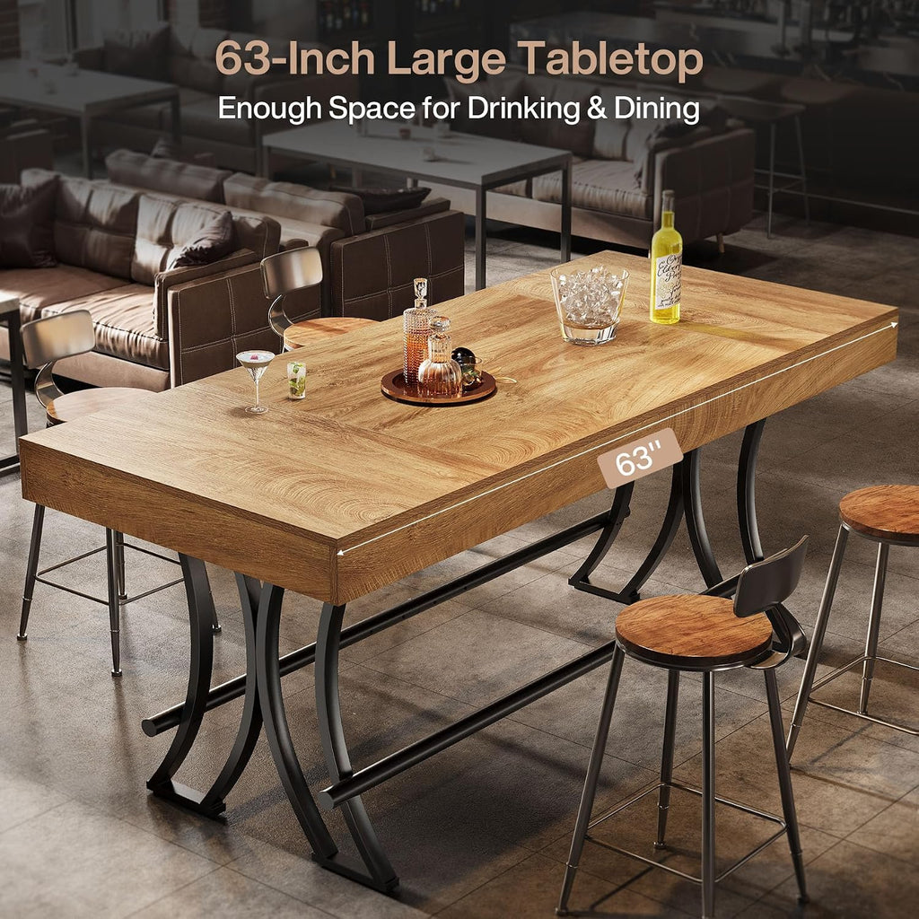 Tribesigns 63' Counter Height Bar Table with Metal Footrest, Rectangular Tall Kitchen Dining Pub Table, Industrial Home Bar Unit for Entertaining, Freestanding, Rustic Brown