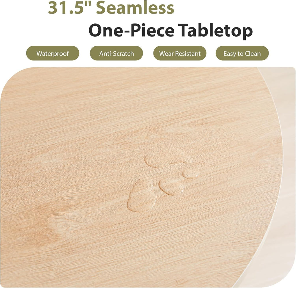 31.5' Round Dining Table for 2-4, Modern Farmhouse Kitchen Table with 2-Tier Storage Shelf, Small Wooden Circle Dining Tables with Fluted Base for Home Dining Room Living Room (Natural)