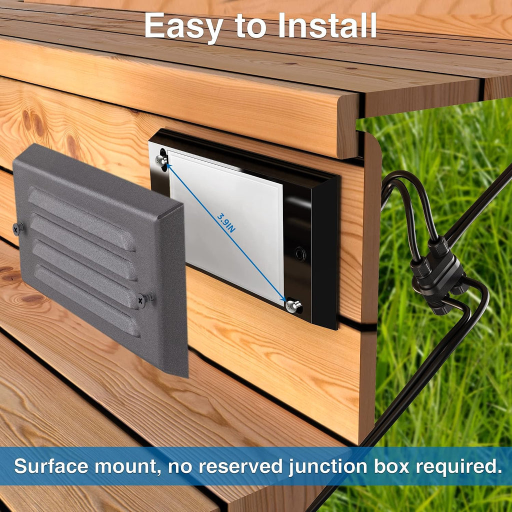 SUNVIE Low Voltage Step Lights Outdoor 5W LED Stair Lights with Horizontal Louver Faceplate Deck Lights for Steps Stairs Fences 12V 3000K 3.2FT ETL Listed Wire, Fastlock2 Connectors Included, 12 Pack