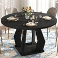 IBF Black Round Dining Table for 4-6, 47 Inch Kitchen Table with Spacious Tabletop Modern Circle Dining Table, Wood Dinner Table Pedestal Base for Dining Room, Kitchen,Living Room,Office