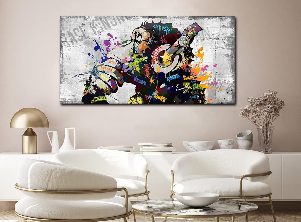 Kepgonegu Large Banksy Canvas Wall Art Graffiti Gorilla Picture for Living Room Bedroom Funny Wall Decor Size 60' W x 30' H