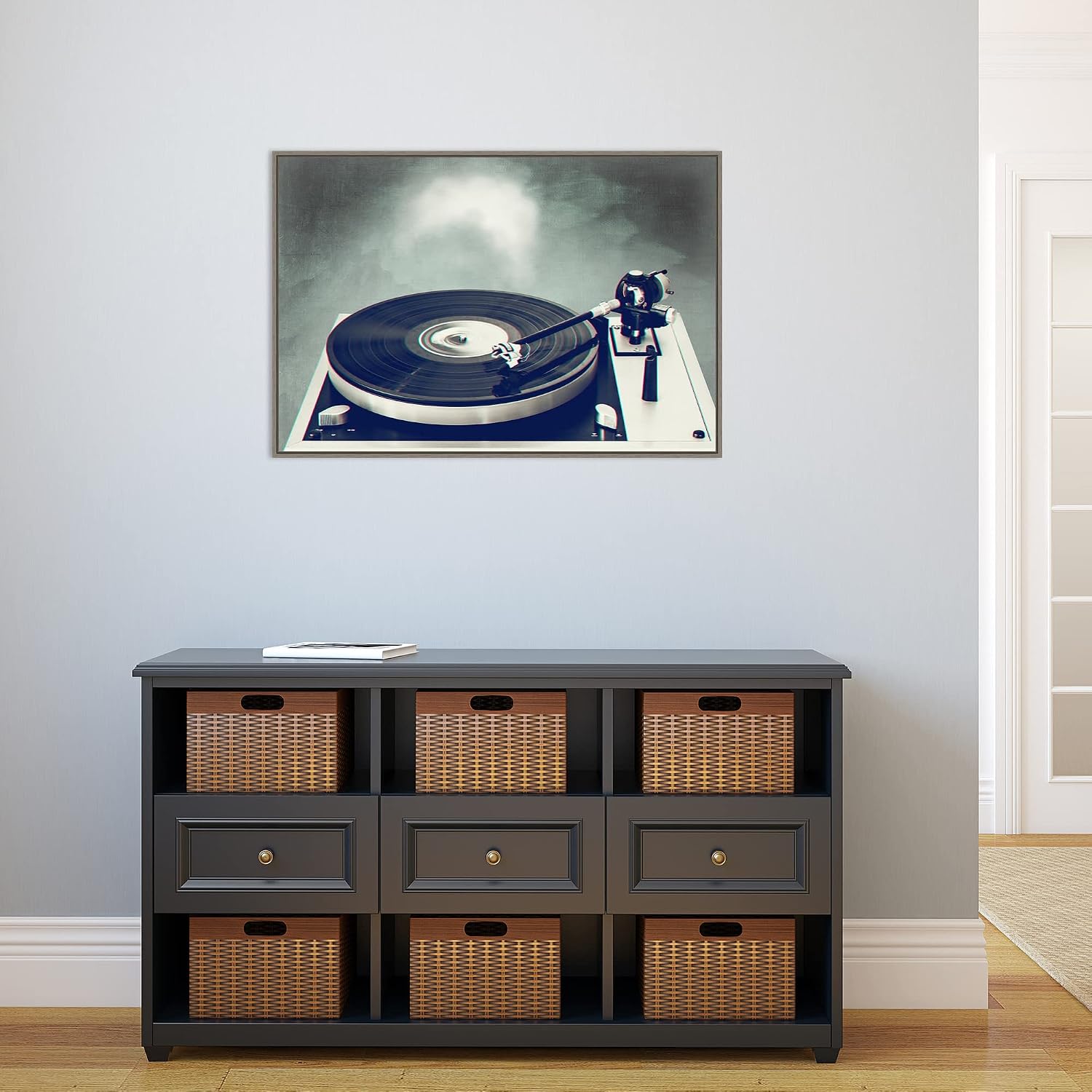 Amanti Art Framed Canvas Wall Art 23x33 Retro Record Player by Dirk Wustenhagen, Framed Wall Art Canvas, Music Artwork, Country Rustic Decor, Large Poster Painting for Living Room, Bedroom, Bathroom,