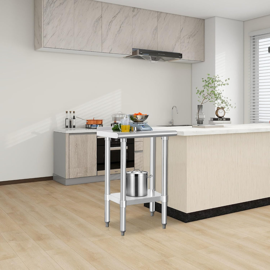 HARDURA Stainless Steel Commercial Work Table Prep Work Metal Table 14×24 Inches with Undershelf and 2' Backsplash Heavy Duty NSF 430 for Kitchen Food Prep