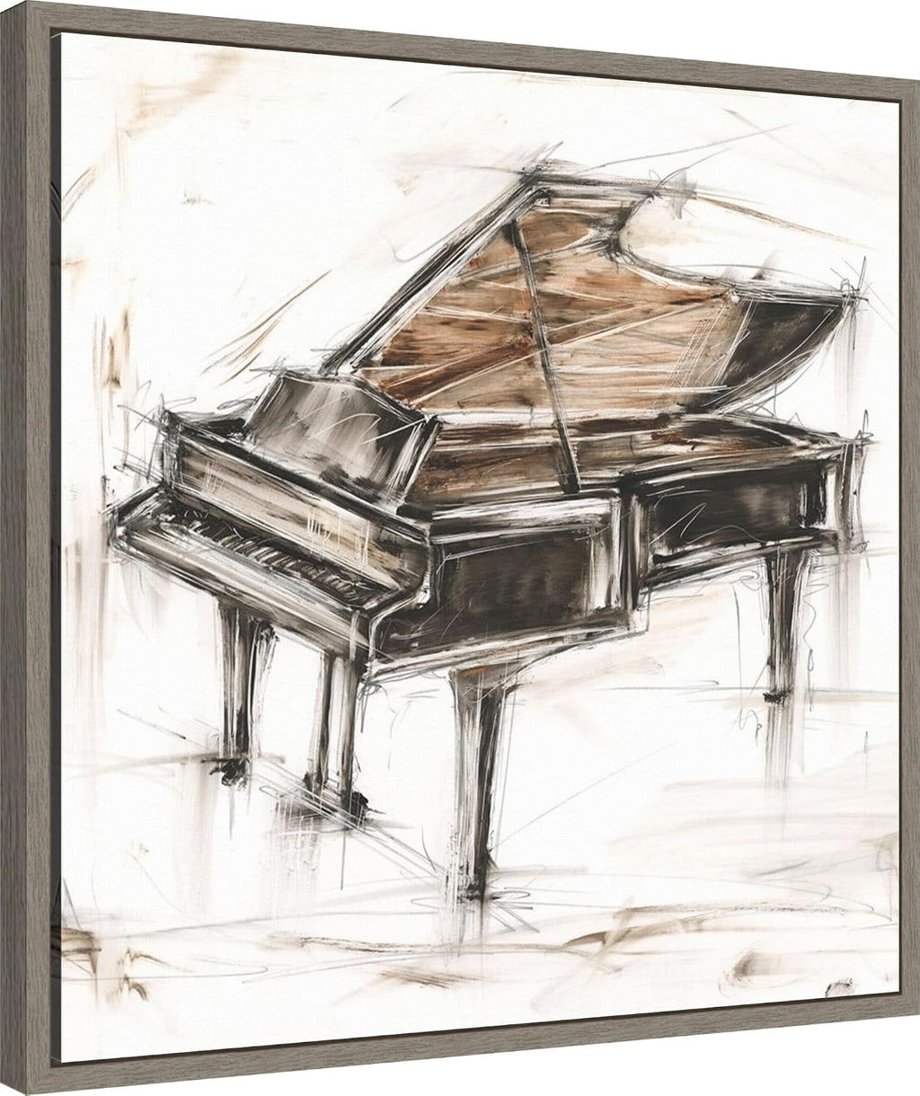 Amanti Art Framed Canvas Wall Art 22x22 Grand Piano Study by Ethan Harper, Framed Wall Art Canvas, Music Artwork, Country Rustic Decor, Medium Poster Painting for Living Room, Bedroom, Bathroom,