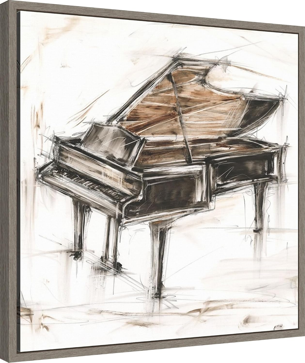Amanti Art Framed Canvas Wall Art 22x22 Grand Piano Study by Ethan Harper, Framed Wall Art Canvas, Music Artwork, Country Rustic Decor, Medium Poster Painting for Living Room, Bedroom, Bathroom,