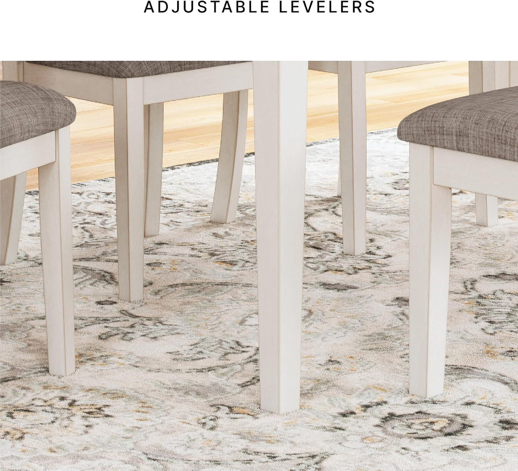 Signature Design by Ashley Erinberg Casual Dining Table with 4 Armless Upholstered Chairs and Bench, Set of 6, White & Light Gray