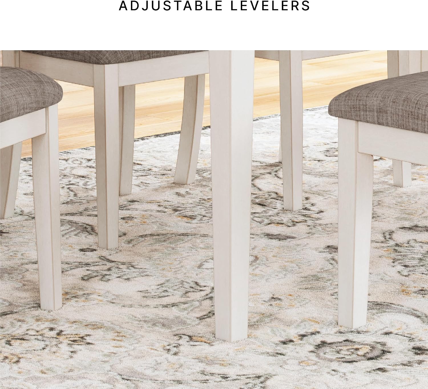 Signature Design by Ashley Erinberg Casual Dining Table with 4 Armless Upholstered Chairs and Bench, Set of 6, White & Light Gray