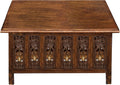 COTTON CRAFT Solid Wood Coffee Table – Ghanti Bells Hand Carved Center Table with Foldable Legs – Decorative Table - Living Room Small Spaces Bedroom - No Tools Assembly -30.5x21.5x18- Antique Brown