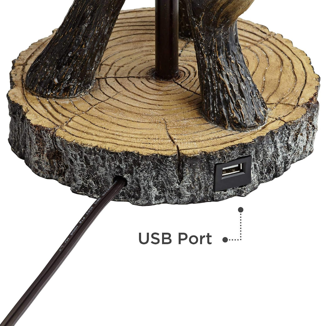John Timberland Boone Rustic Western Cottage Core Table Lamps 27.5' Tall Set of 2 with USB Charging Port Natural Antler Bell Shade Decor for Living Room Bedroom House Bedside Nightstand Home Office