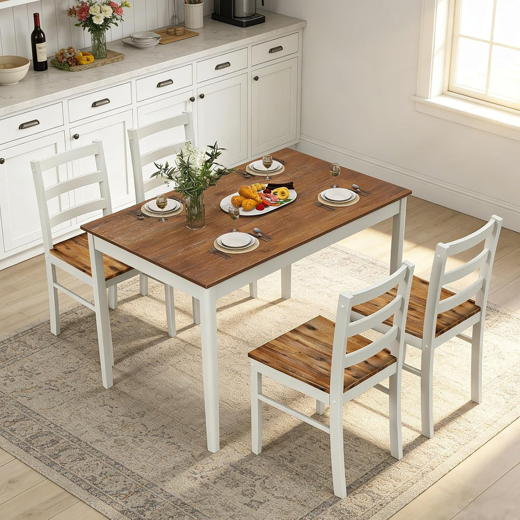 Giantex 5-Piece Dining Table Set for 4, 45' Rectangular Kitchen Table and Chairs Set with Solid Rubber Wood Legs, Space Saving Dinette Set for Small Space, Breakfast Nook, Restaurant (Rustic Brown)