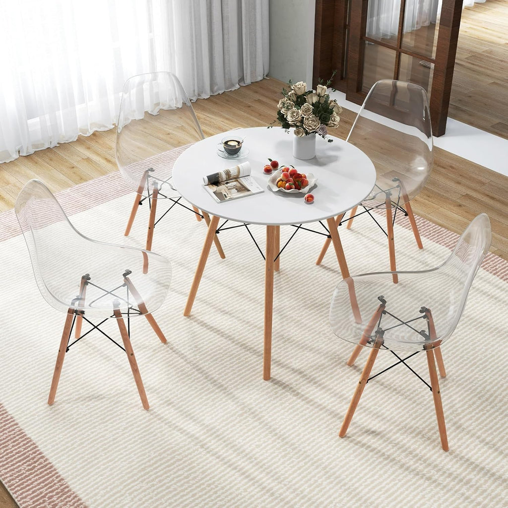 Tangkula Round Dining Table Set for 4, Modern Circle Kitchen Table & 4 Chairs with Ergonomic Seats and Solid Wood Legs, 5-Piece Dining Room Set for Small Spaces, Kitchen, Living Room