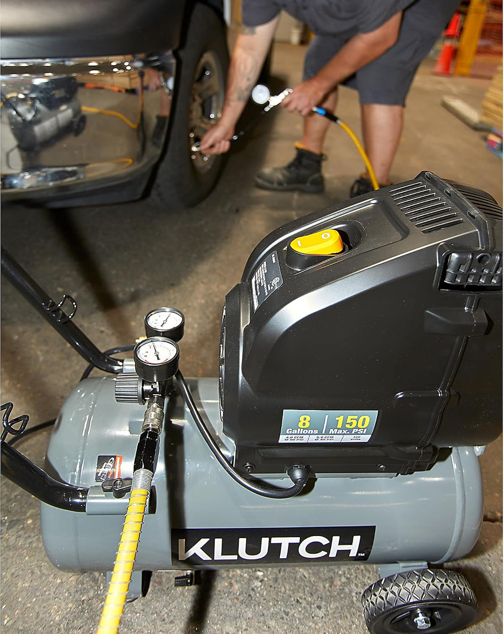 Klutch 8-Gal. Hot Dog Air Compressor, 2 HP Motor, 120 Volts, 150 PSI