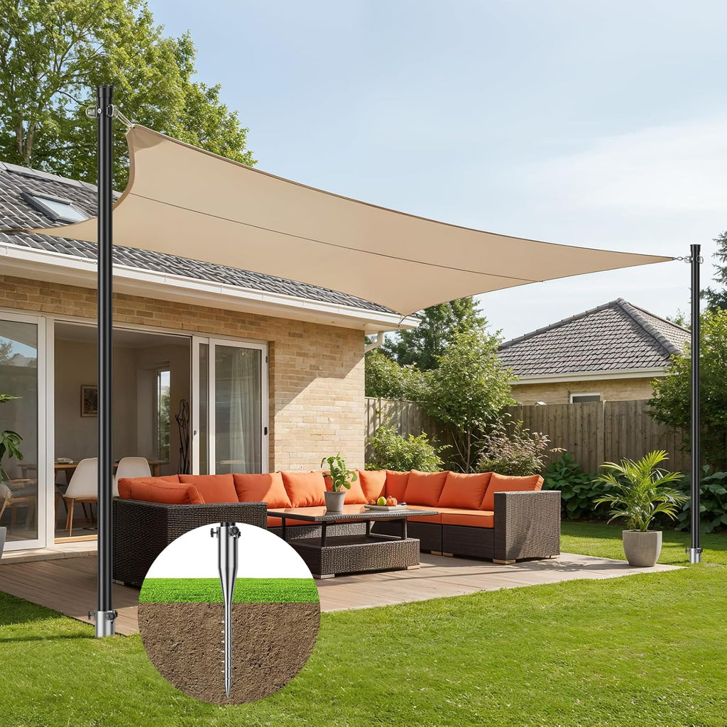 EMART 2 Pack 12ft Heavy Duty Shade Sail Poles with Spiral Anchor & D-Clamps, for Sun Shade Outdoor, String Lights, Patio, Backyard, Garden, Grassland and Terrace