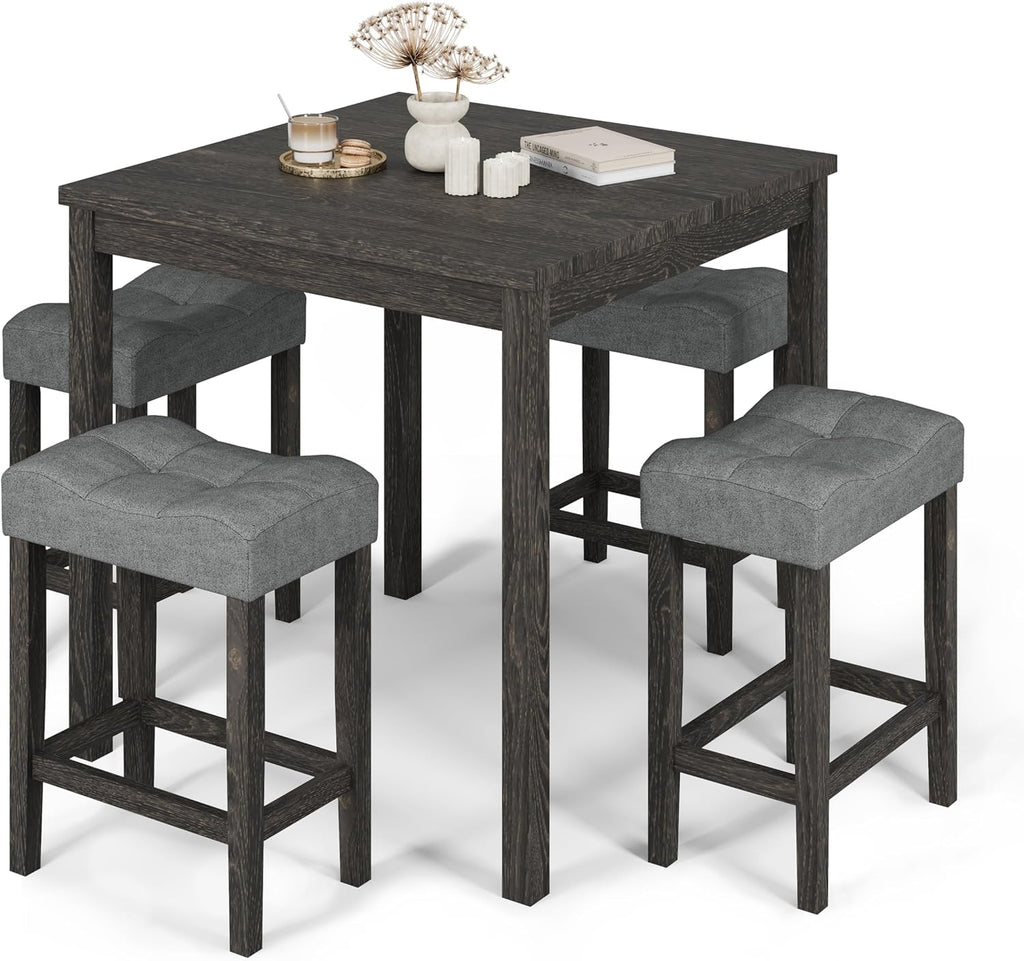 allamazing 5-Piece Counter Dinner Height Table Set, Indoor Modern Rectangular Dining Table Furniture Set for Kitchen, 35 inch Dining Table with 4 stools (1+4 Black)