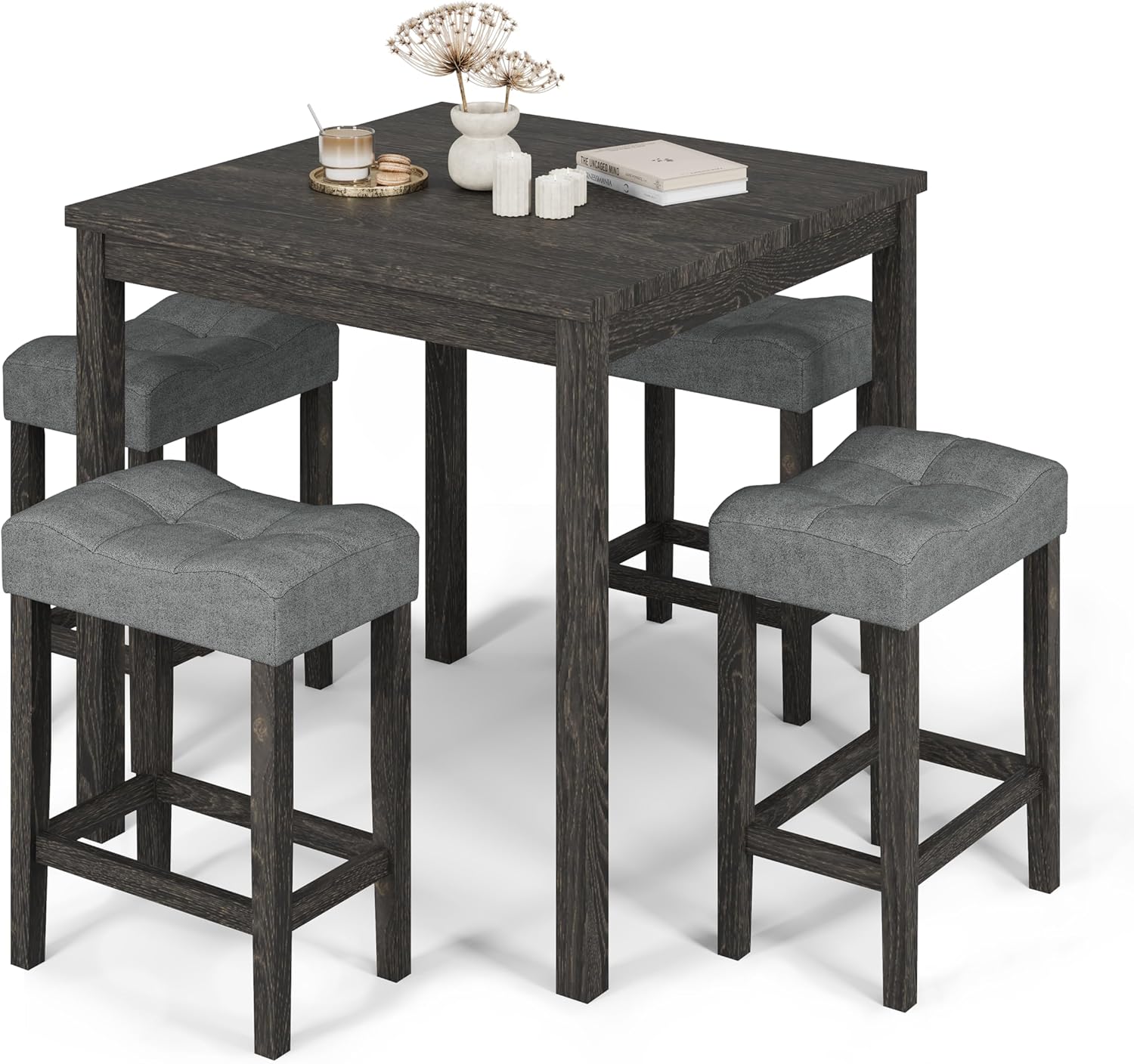 allamazing 5-Piece Counter Dinner Height Table Set, Indoor Modern Rectangular Dining Table Furniture Set for Kitchen, 35 inch Dining Table with 4 stools (1+4 Black)
