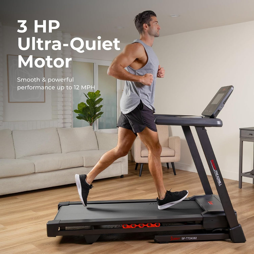 Sunny Health & Fitness Exercise Treadmills Double Deck Sizes and Incline Features with Bluetooth & SunnyFit App