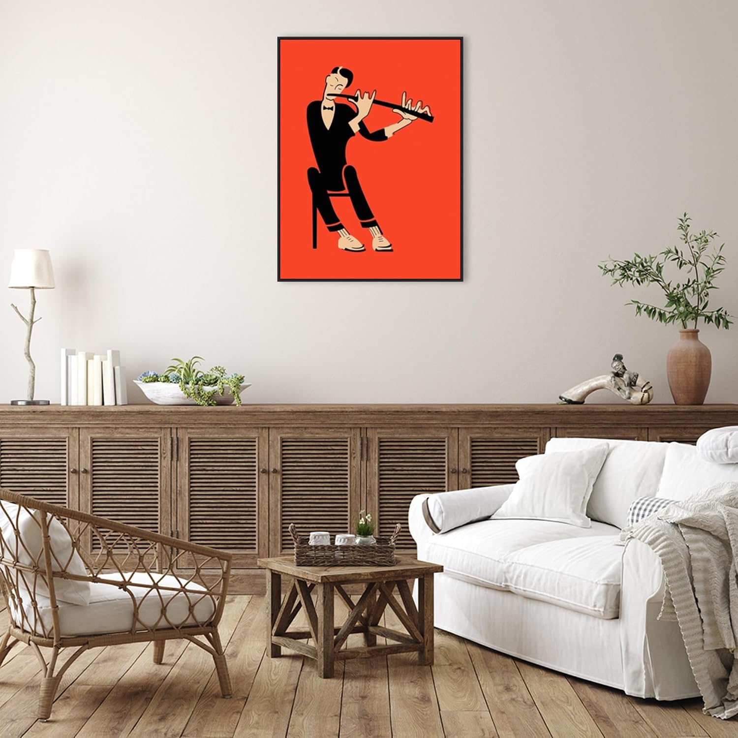 Amanti Art Framed Canvas Wall Art 42x32 The Flute by Mark Rogan, Framed Wall Art Canvas, Music Artwork, Modern Decor, Oversize Poster Painting for Living Room, Bedroom, Bathroom, Kitchen, Office or
