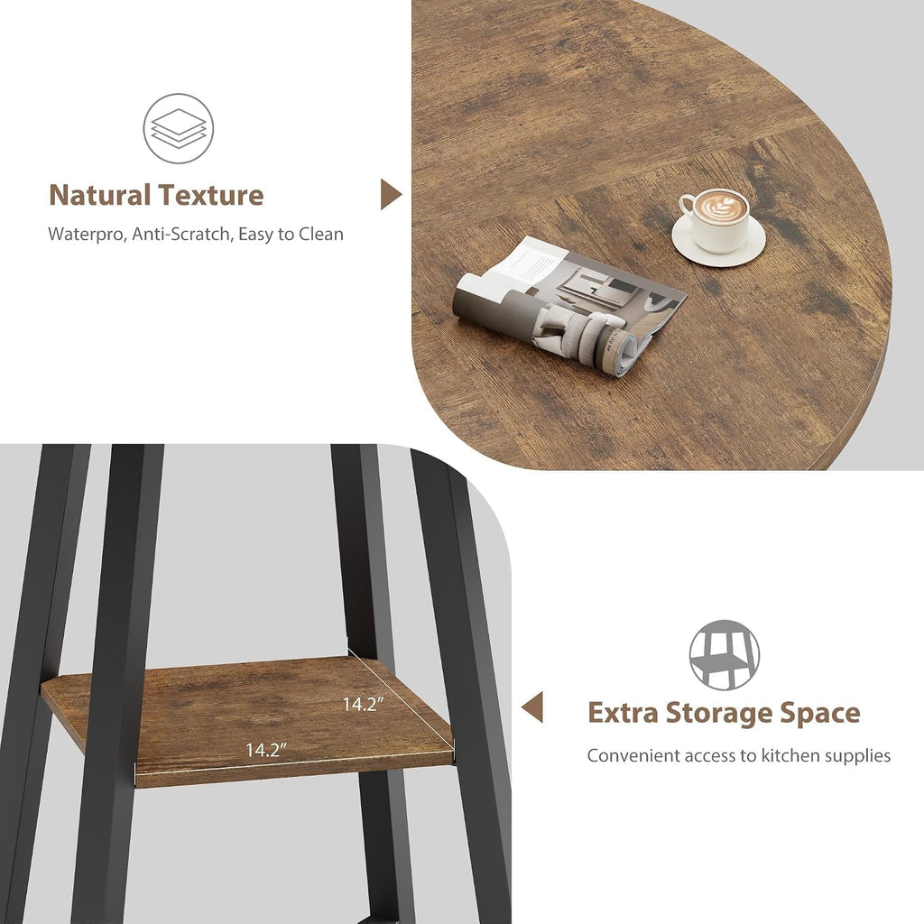 Garvee 47.2 in Round Dining Table for 4-6 People, Industrial Round Kitchen Table with Sturdy Metal Pedestal Base & Storage Shelf, Circle 4 Dinner Table for Dinner, Kitchen, Dining Room