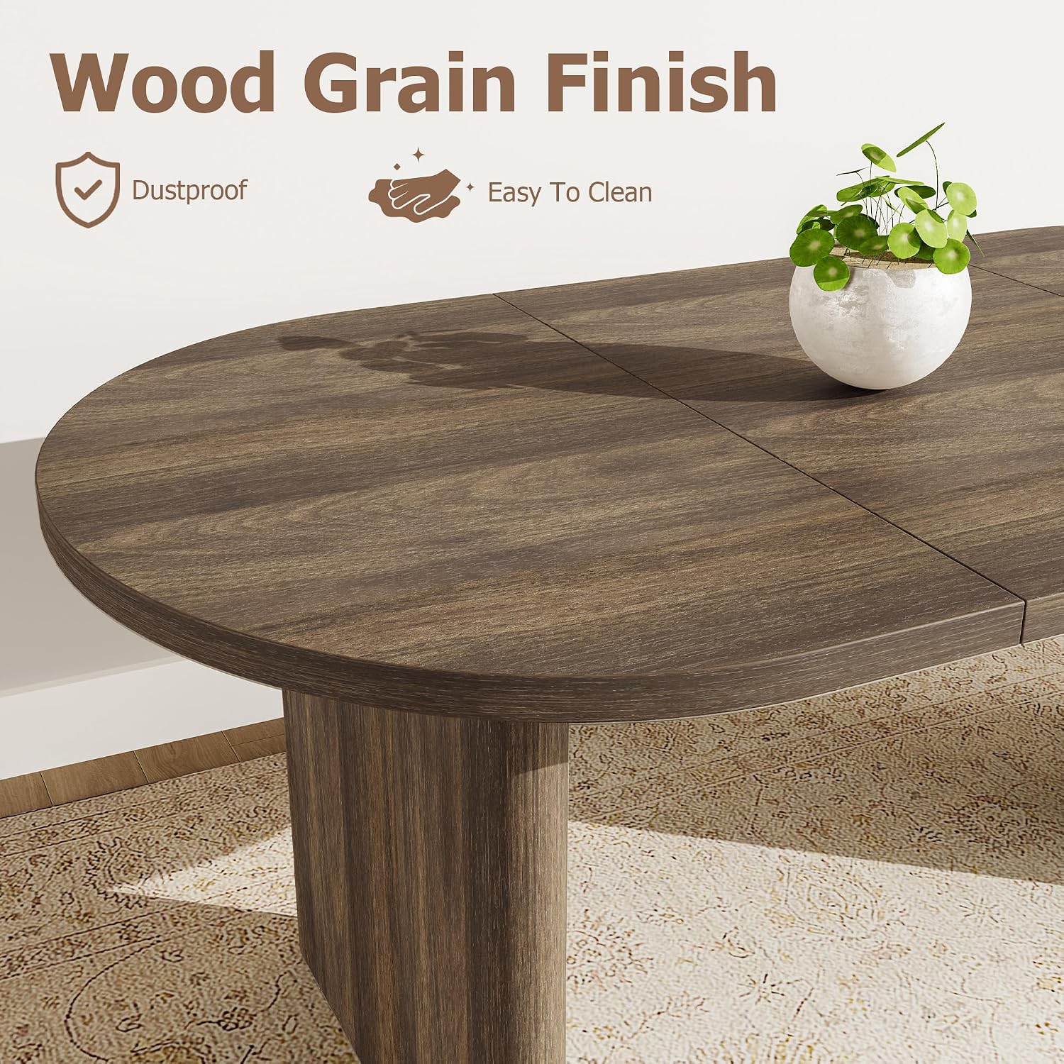 GarveeHome Oval Dining Table for 6-8 People, Long Large Kitchen Table with Thick Sturdy Wooden Base, Farmhouse Dining Room Table for for Kitchen, Living Room, Office (70.87' Long,Brown)