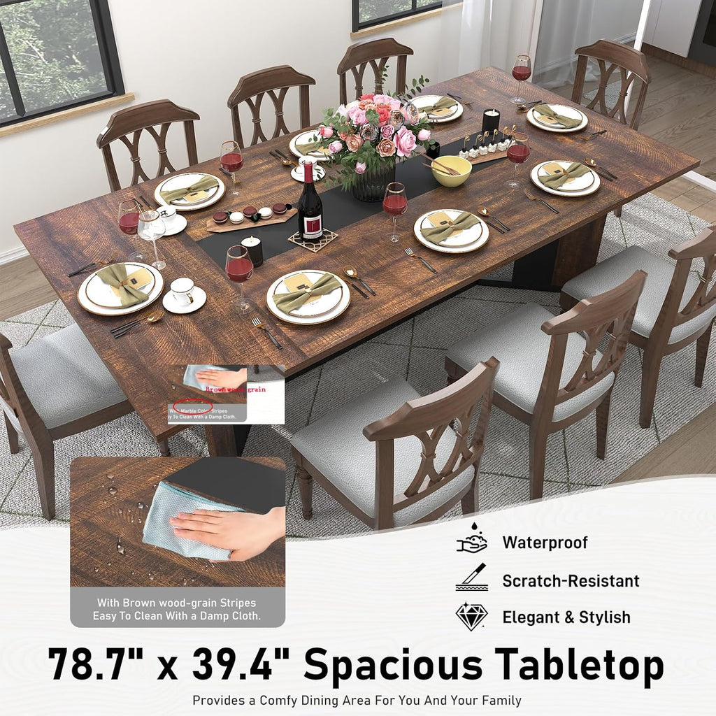 Hlivelood 78Inch Large Dining Table for 6 8 People,Wooden Rectangular Kitchen Table W/Waterproof Tabletop,Large Rectangle Furniture W/Adjustable Legs,Brown Dinner Table for Kitchen Dining Room(78IN)