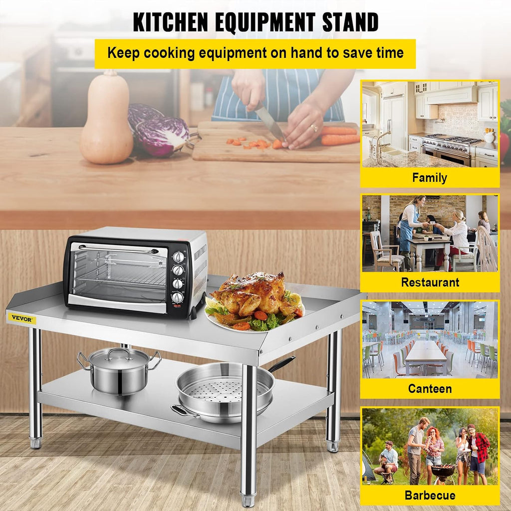 VEVOR Stainless Steel Equipment Grill Stand, 60 x 30 x 24 Inches Stainless Table, Grilling Stand Table with Undershelf, Equipment Standing Grill Desk for Hotel, Home, Restaurant Kitchen