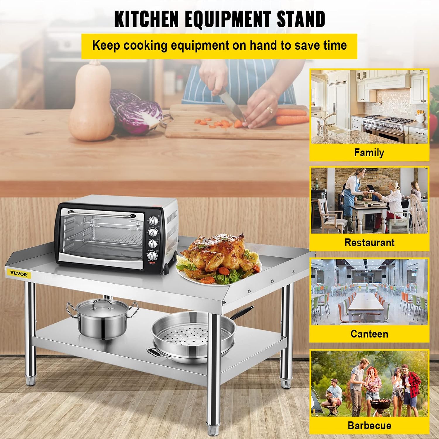VEVOR Stainless Steel Equipment Grill Stand, 60 x 30 x 24 Inches Stainless Table, Grilling Stand Table with Undershelf, Equipment Standing Grill Desk for Hotel, Home, Restaurant Kitchen