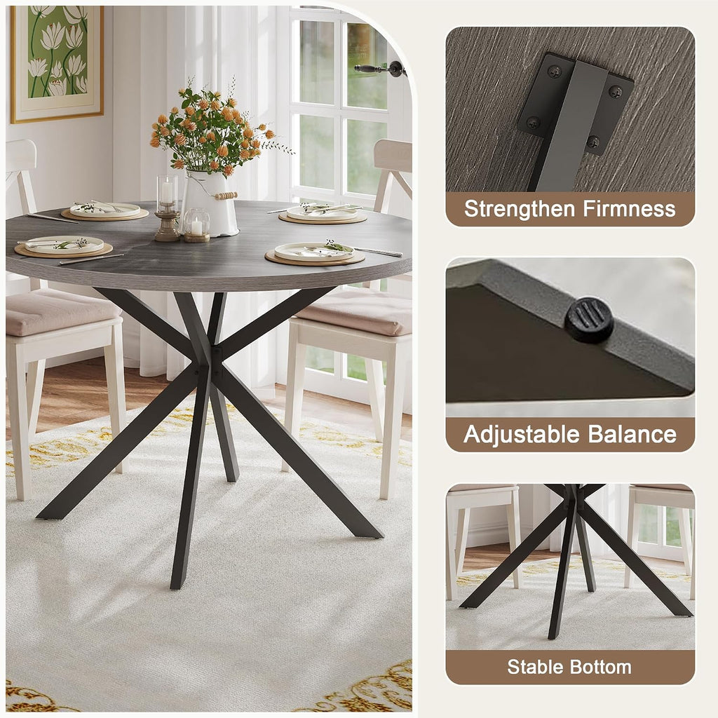 ChooChoo 47.2 Inch Round Dining Table for 4, Farmhouse Wood Kitchen Table, Circle Dinner Table for Kitchen & Dining Room, Grey