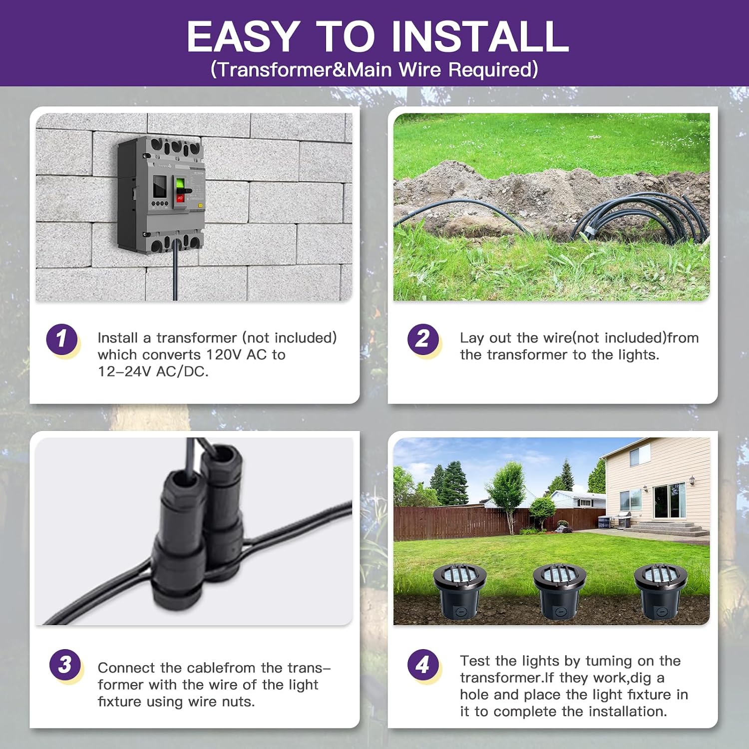 6W Well Lights, Grated Top, 3000K, 12-24V AC/DC, Outdoor In-ground Lights with Wire Connectors, IP65 Waterproof Low Voltage Lighting for Garden Fence Pathway Deck, ETL Certified, 8 Pack
