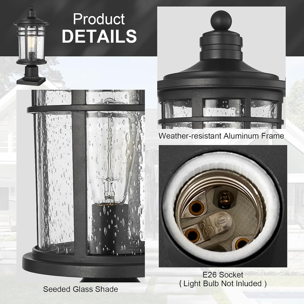 Darkaway Large Outdoor Post Lights Lamp Posts Outdoor Lighting, 17inch Post Lights Waterproof 2 Pack Outdoor Light Fixtures with Glassfor Outside Patio Yard Pathway