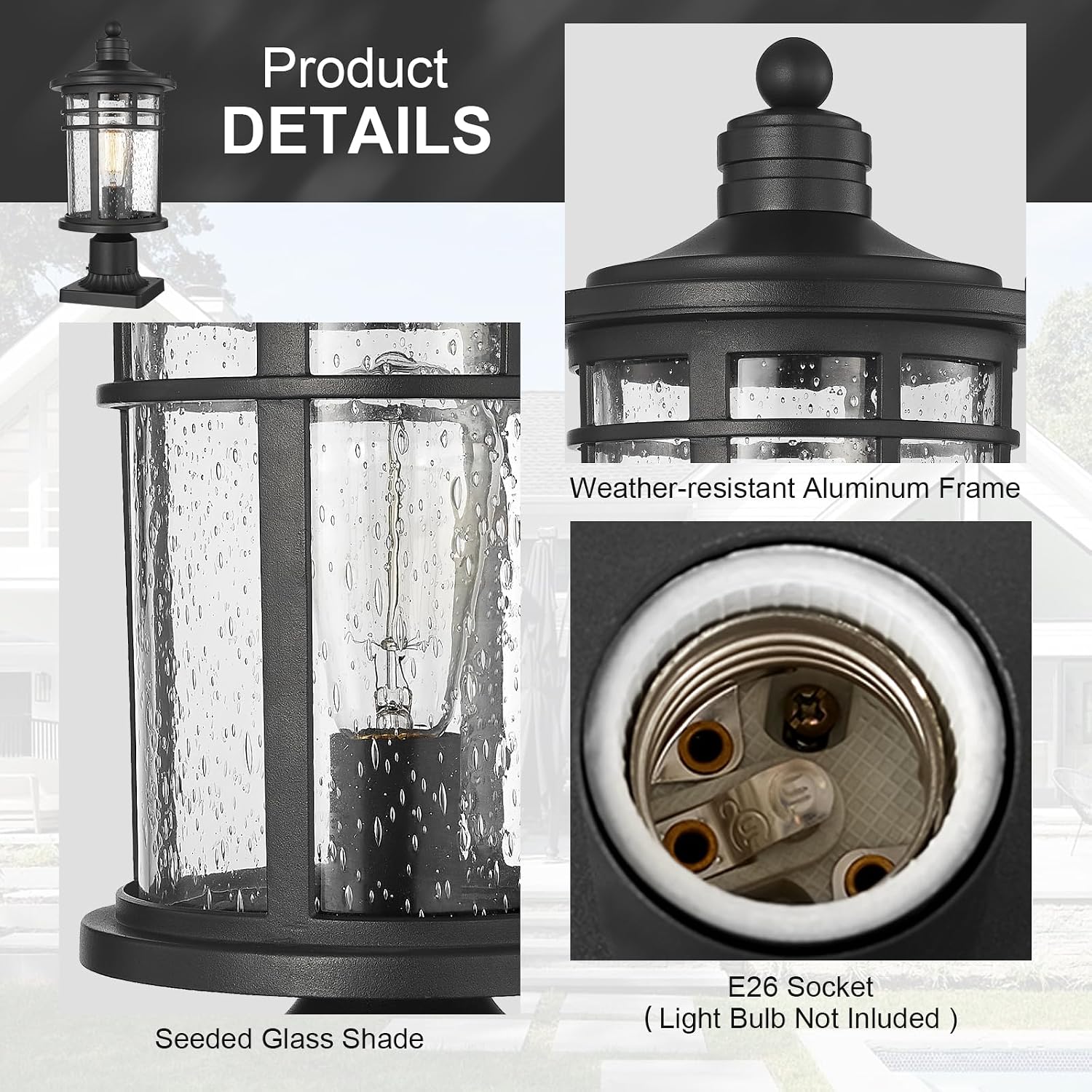 Darkaway Large Outdoor Post Lights Lamp Posts Outdoor Lighting, 17inch Post Lights Waterproof 2 Pack Outdoor Light Fixtures with Glassfor Outside Patio Yard Pathway