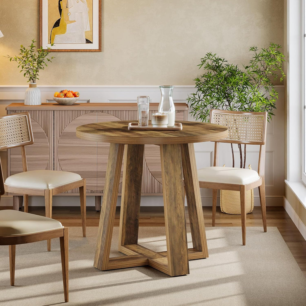 Tribesigns Small Round Dining Table for 2-4 People, 31.5 Inches Farmhouse Kitchen Table for Small Space, Dining Room, Kitchen, Apartment, Rustic Brown