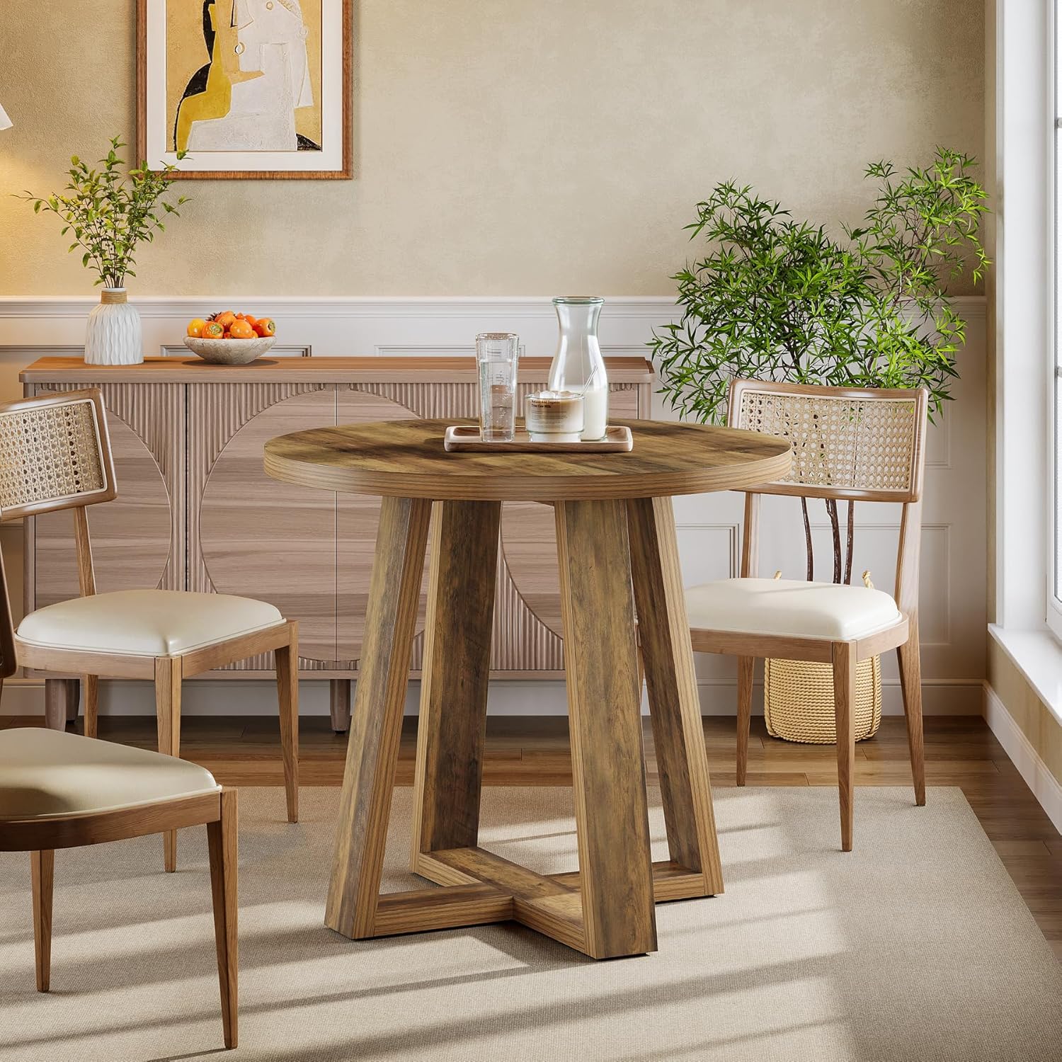 Tribesigns Small Round Dining Table for 2-4 People, 31.5 Inches Farmhouse Kitchen Table for Small Space, Dining Room, Kitchen, Apartment, Rustic Brown