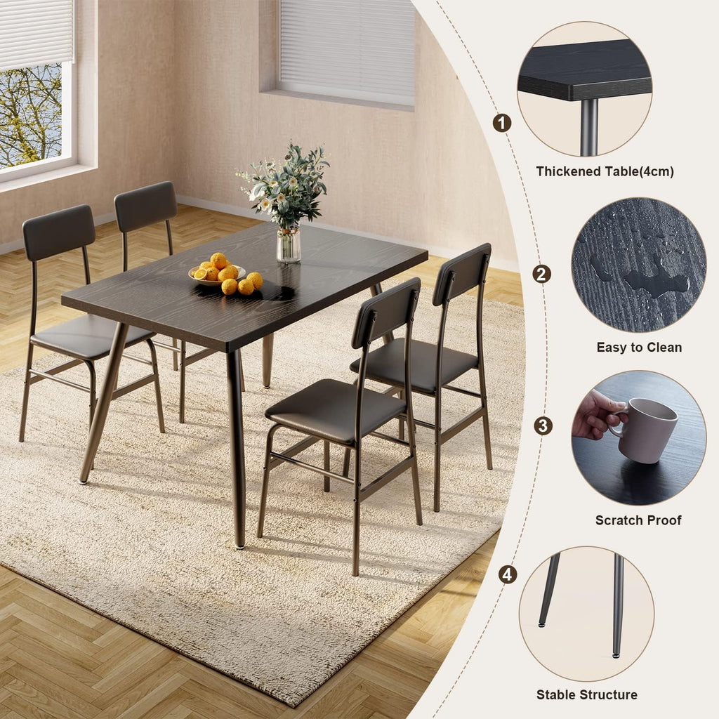 Gizoon Dining Room Table Set for 4, Modern 5 Piece Kitchen Table and Chairs Set, Small Space Comedor de 4 Sillas y Mesa, Wood Top Metal Frame for Apartment, Kitchen, Living Room, Dining Room