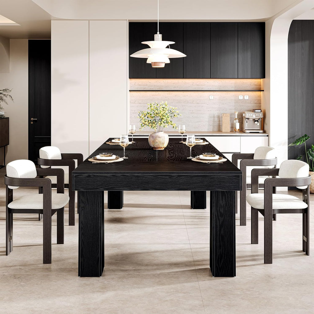 Tribesigns 63'' Dining Table, Modern Rectangular Kitchen Table with Heavy Duty Tapered Legs, Black Business Dinner Table for Dining Room, Cafe, Restaurant, Easy Assembly (1, Black)