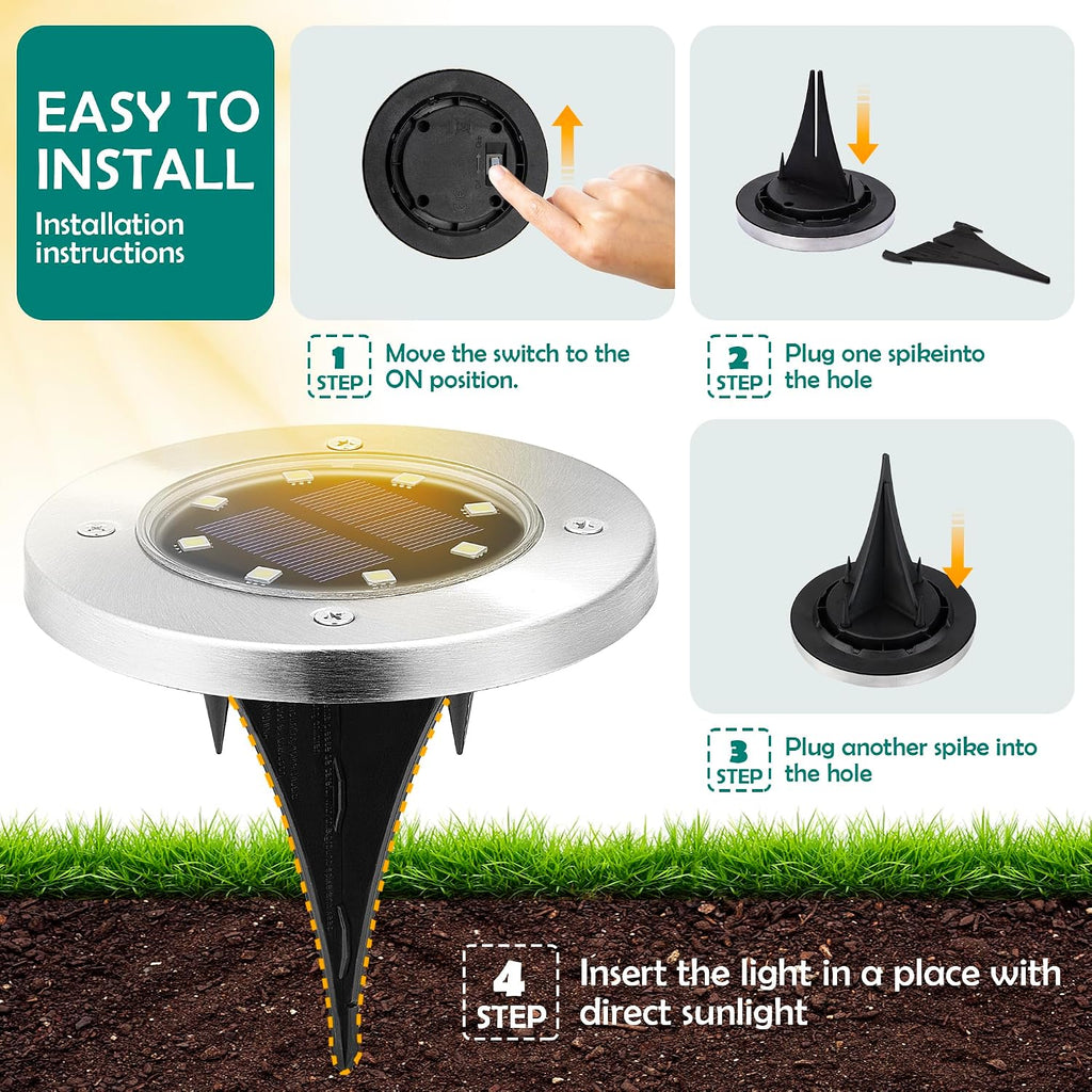 PATIOWIN 20 Pack Solar Ground Lights, 8 LED Solar Powered Disk Lights Waterproof Garden Landscape Lighting for Yard Patio Driveway Pathway Walkway (Cool White)