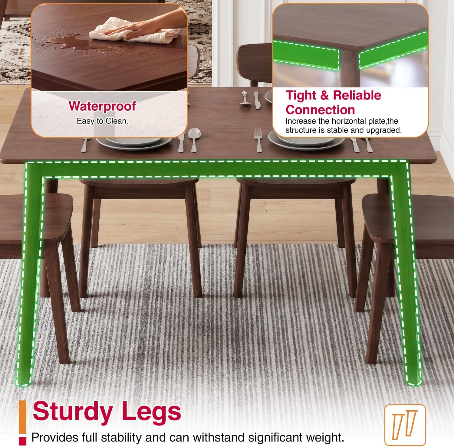 FDW 47 Inches Dining Table, Dining Room for 4 People, Small Rectangular Table for Kitchen, Quick Assembly, Small Spaces Modern Home Furniture Dinner Table, Espresso