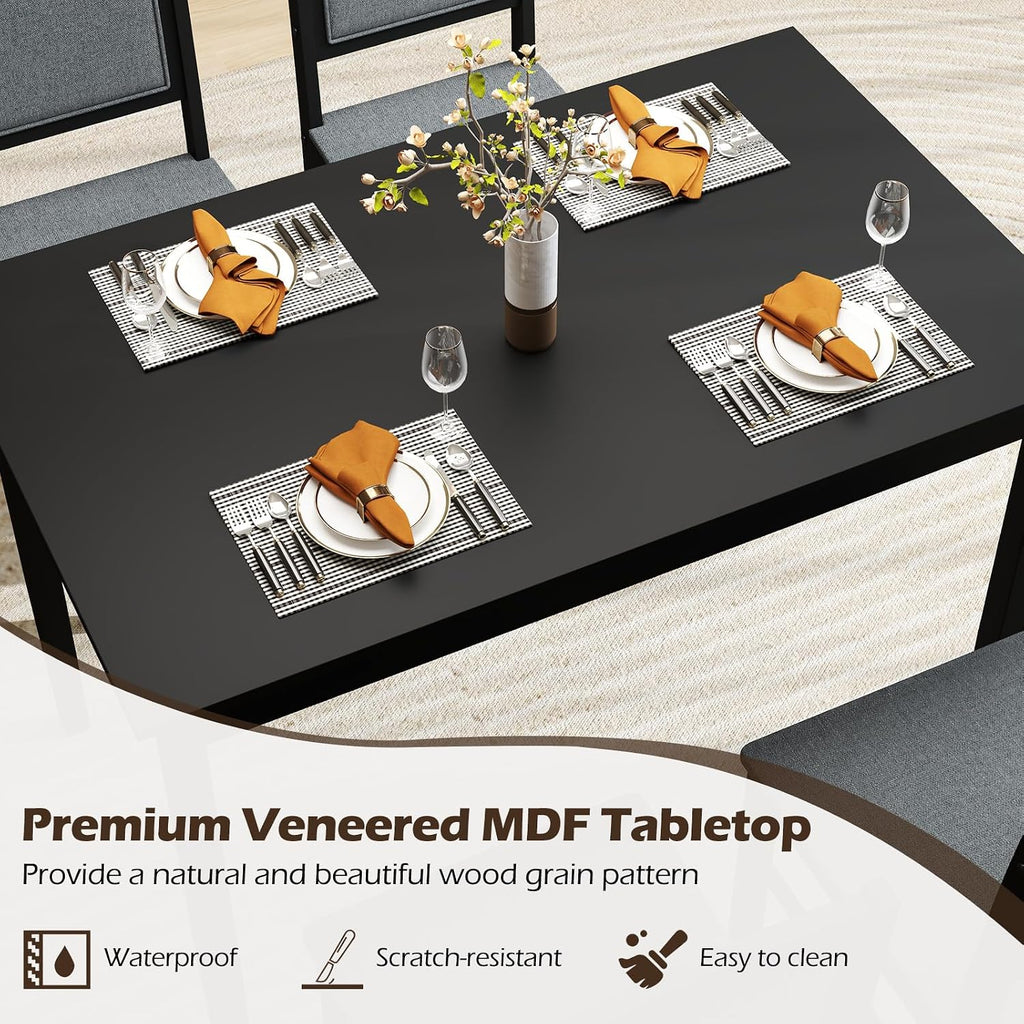 Tangkula Dining Table Set for 4, Farmhouse Solid Wood Dinette Set w/Rubber Wood Legs, Upholstered Seat & Padded Backrest, Mid-Century Modern Dining Table and Chairs Set for Kitchen, Dining Room
