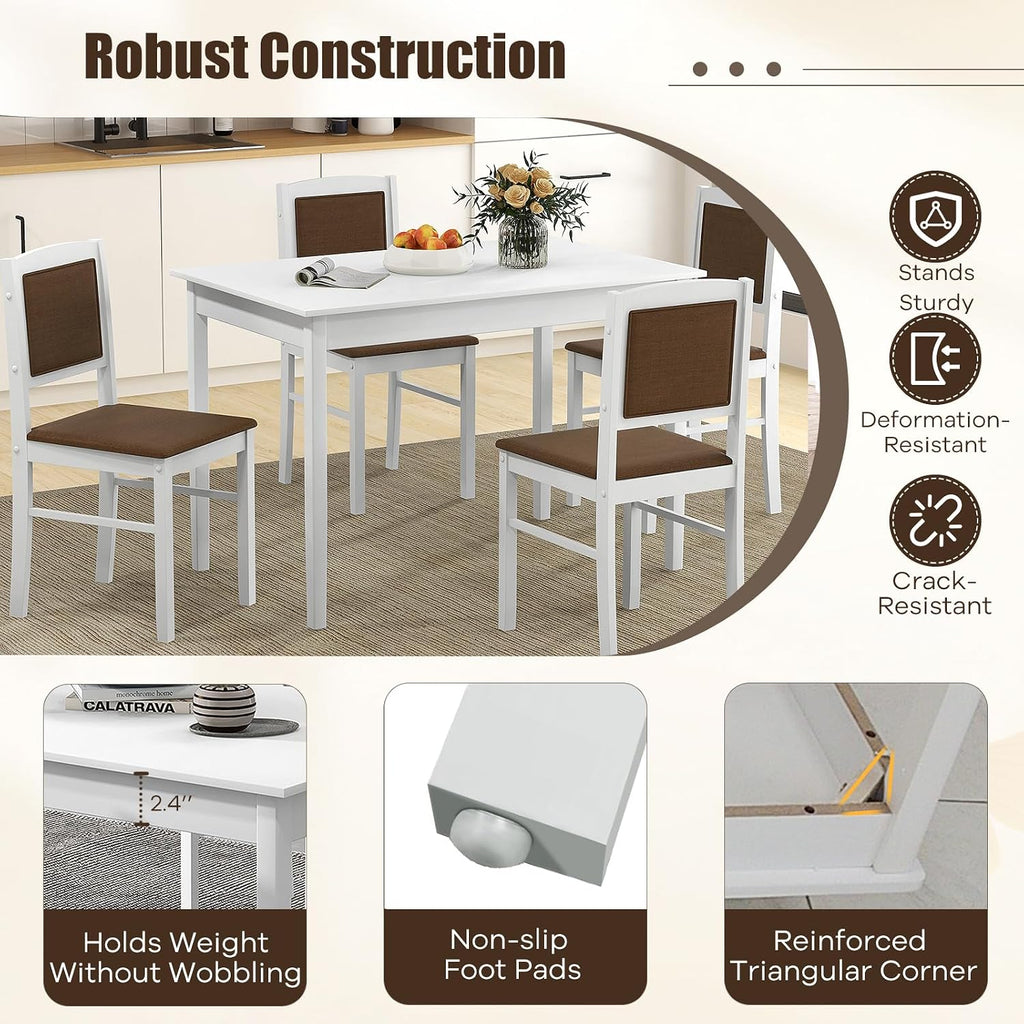 NAFORT Dining Table Set for 4, Farmhouse Kitchen Table and Chairs Set of 4, Mid-Century Modern Rectangular Dining Room Table with Cushion Padded Seat, Solid Wood Dining Set Kitchen Furniture