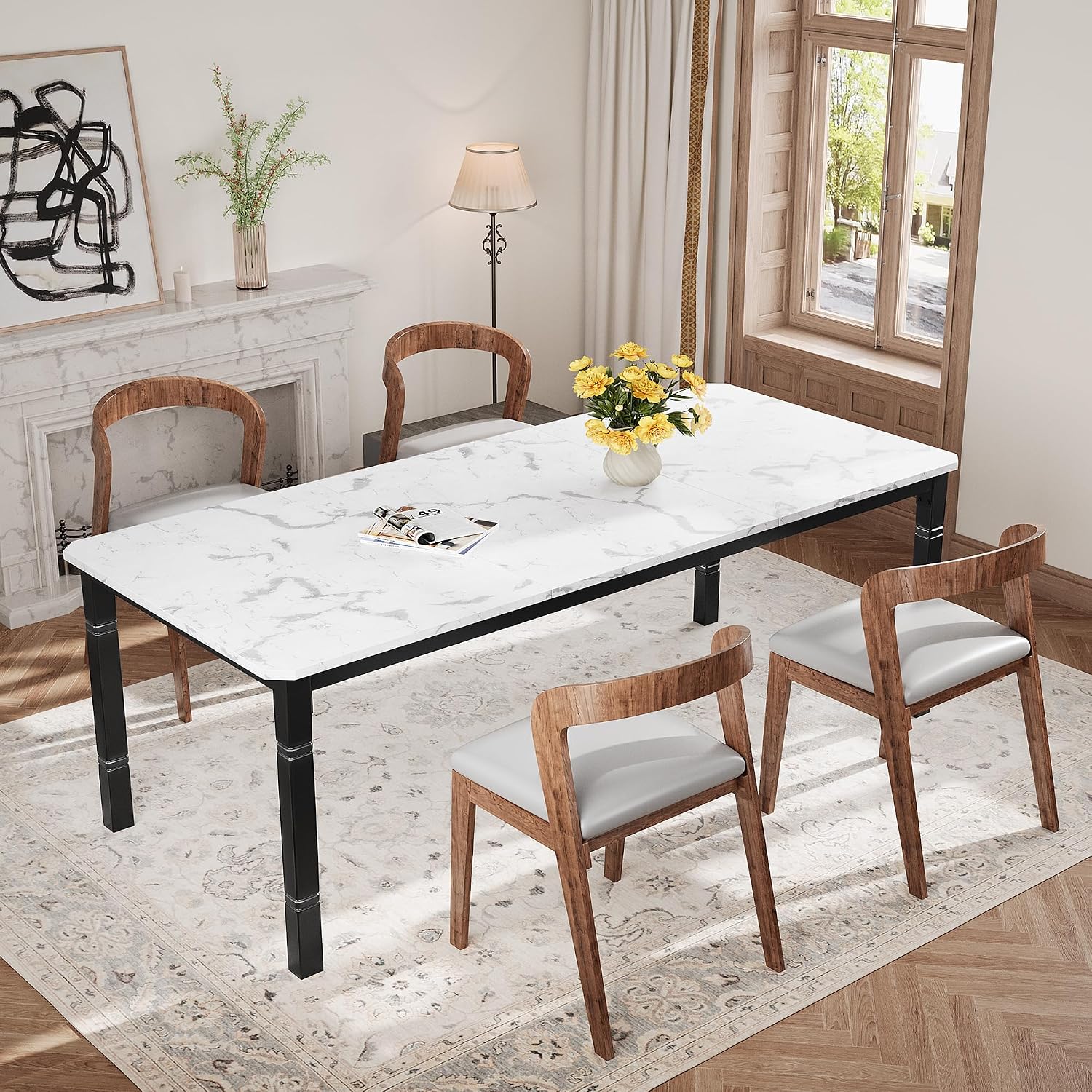 Garvee 78 in Large Industrial Dining Table for 6-8, Kitchen Table with Heavy Duty Metal Legs, Wood Desk with Chamfer Corner for Dining Room, Kitchen, Living Room, Easy Assembly
