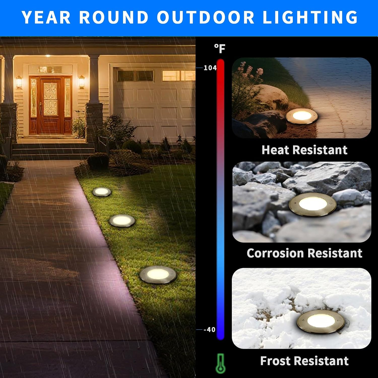 12W Outdoor In Ground Lights,Line Voltage 110V 120V,Diameter 7 inches,Warm White 3000K,Wired LED Landscape Lighting,Recessed Well Light for Driveway,Pathway,Step,Deck,Pack of 4