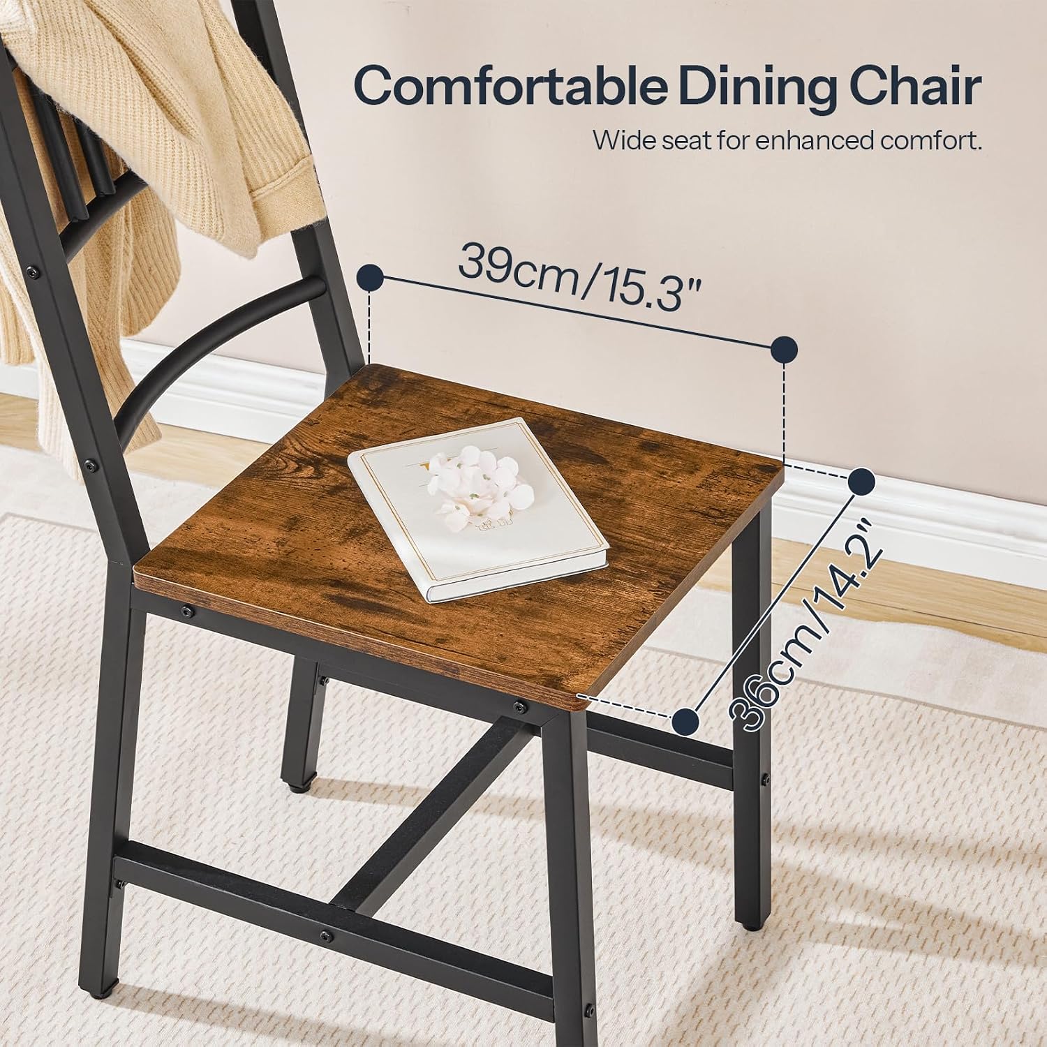 HOOBRO Dining Chairs Set of 4, Wooden Kitchen Chairs with Metal Frame, Industrial Dining Chairs with Back, Easy to Assemble, Farmhouse Dining Chairs for Living Room, Rustic Brown and Black BF39CDP401