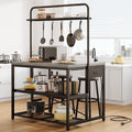 46' Large Kitchen Island Table Baker Rack with Power Outlet and 3-Tier Storage-Microwave Stand Oven Shelf, Metal Coffee Bar Table,Kitchen Storage Shelf for Dining Living Room, 5 Hooks,Grey