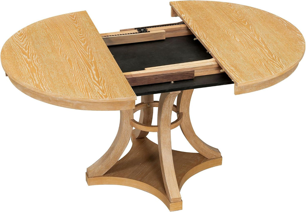 Bellemave Extendable Dining Table Set for 4, 5-Piece Retro Round Table Set with 4 Upholstered Chairs, Round Table with a 16' W Leaf, Oval Kitchen Table Set with Extendable Table (Natural)